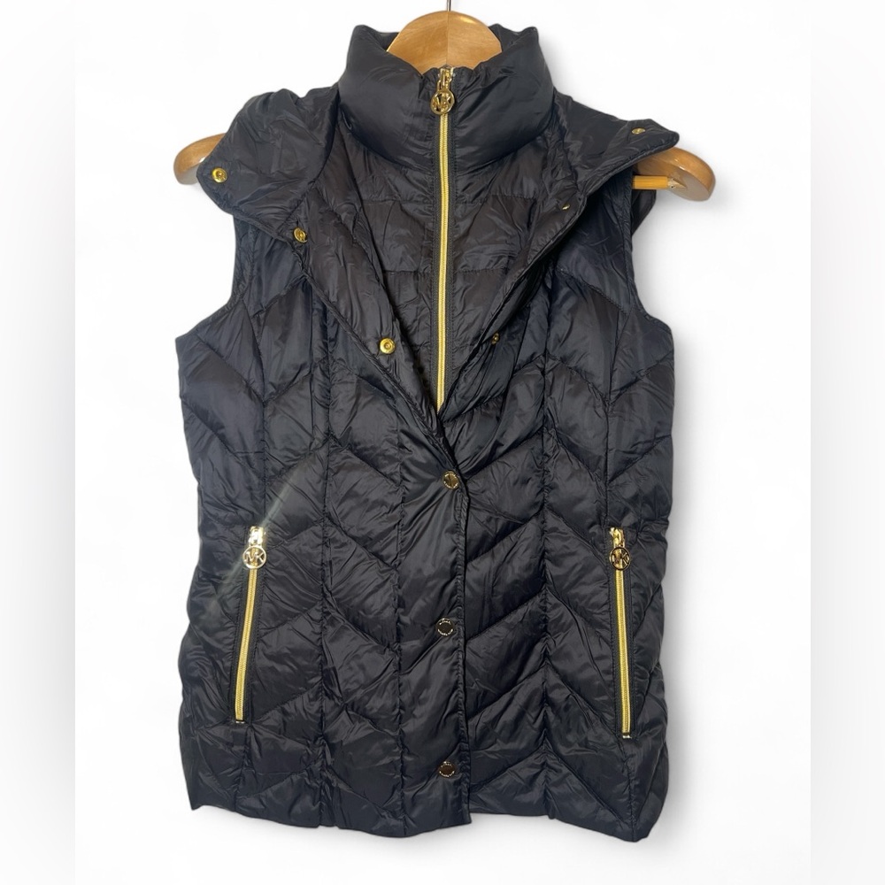 Michael Kors MK Ultra Light Weight Hooded Quilted Puffer Down Vest Black XS - Picture 1 of 10